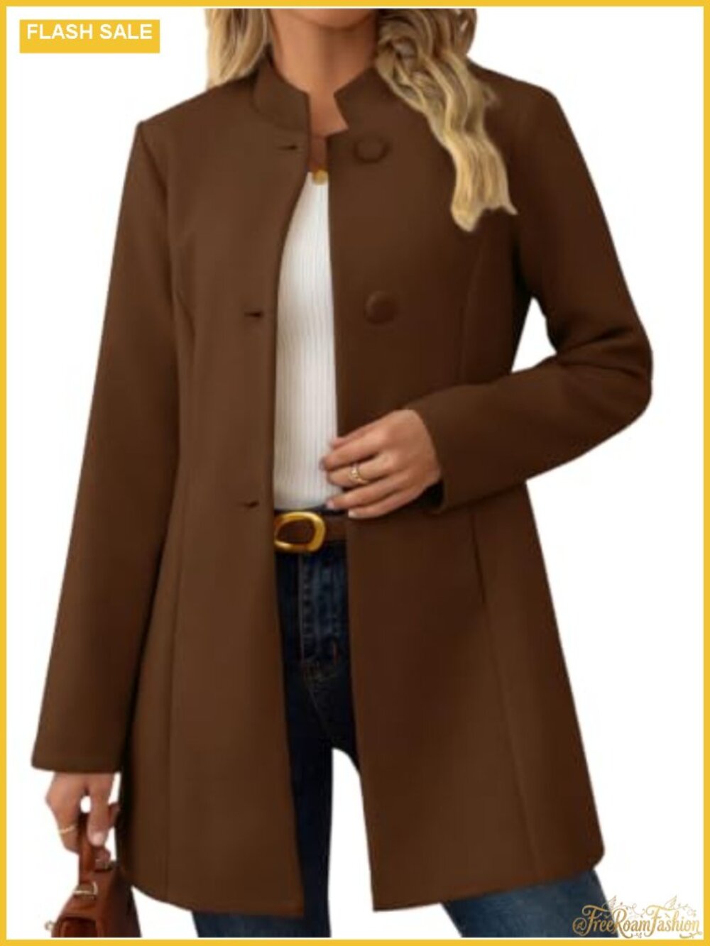Women's Wool Peacoat Single Breasted Notch Collar Back Slit Long Sleeve